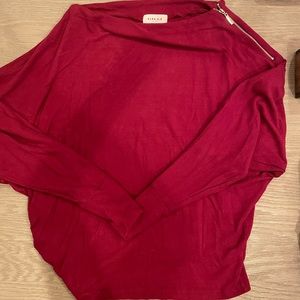 Red dolman sleeve boat neck sweater